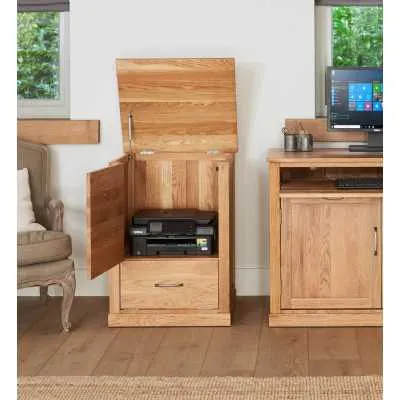 Light Oak Office Printer Storage Cupboard Cabinet 1 Drawer Lift Up Lid