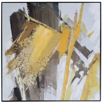 91.5cm Square Mustard And Black Framed Abstract Canvas Wall Art