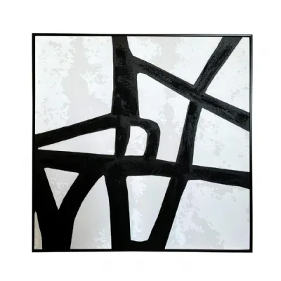 82x82 Framed Line Black And White Abstract Canvas