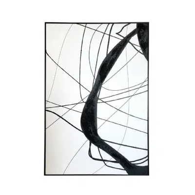 82x122 Framed Black And White Abstract Canvas