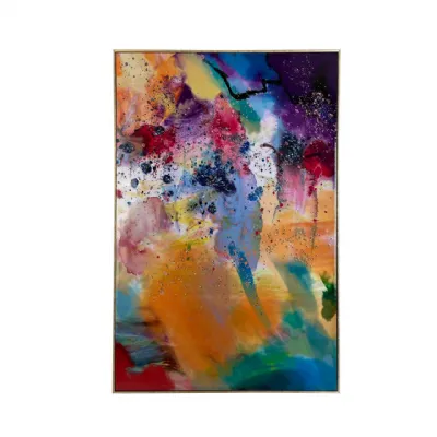82x122 Framed Multicolored Abstract Canvas