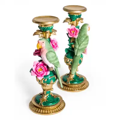 Multi Coloured Parrot Candle Holder Set of 2