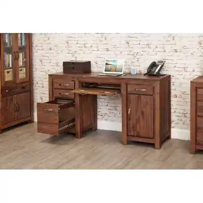 Walnut Dark Wood Twin Pedestal Computer Desk