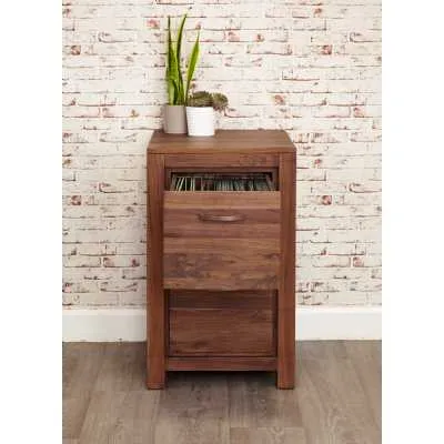 Solid Walnut 2 Drawer Home Office Filing Cabinet in Dark Wood Finish