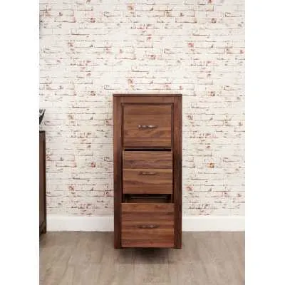 Solid Walnut 3 Drawer Home Office Filing Cabinet in Dark Wood Finish