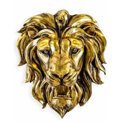 Large Gold Finish Roaring Lion Wall Head Decoration