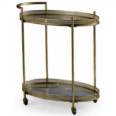 Gold Metal Drinks Trolley Mirrored Shelves