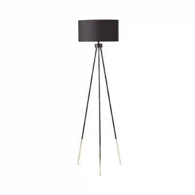 Black and Gold Tripod Floor Lamp Black Linen Shade