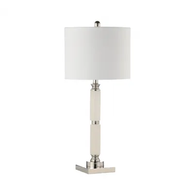 78cm Clear Alabaster Table Lamp With White Linen Shade