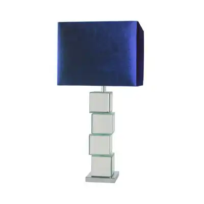 Block Design Mirror Table Lamp with Blue Shade