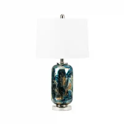 Blue And Silver Glass Table Lamp White Linen Shade