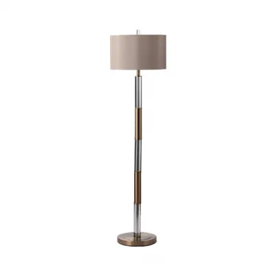 162. 5cm Clear And Champagne Gold Floor Lamp With Dark Taupe Faux Silk Shade