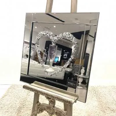 3D Heart Champagne Crystal Glitter Wall Art Mirror