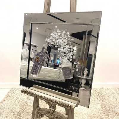 3D Silver Bacardi And Glass Glitter Wall Art Mirror