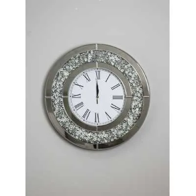 Luxe Mocka Mirror Crystal Round Clock 50Cm X 50Cm