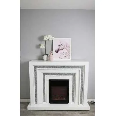 Luxe Mocka White Crystal Fireplace Levels With Electric Fire