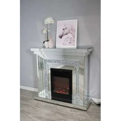 Luxe Mocka Mirror Crystal Fireplace Grande With Electric Fire