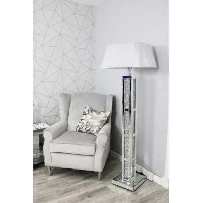 Luxe Mocka Mirror Crystal Bar Design Floor Lamp Grey Shade