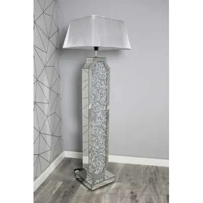 Luxe Mocka Mirror Crystal Deco Floor Lamp Grey Shade