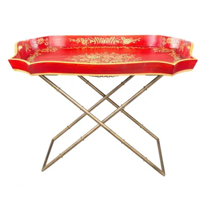 Red Floral Design Tray on Stand