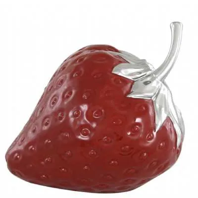 Red Art Deco Strawberry Decoration with Silver Stem