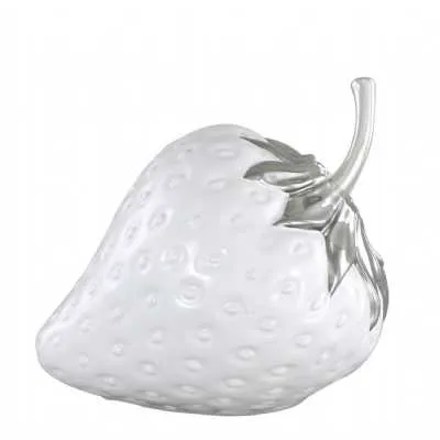 28cm White Art Deco Strawberry Decoration with Sil