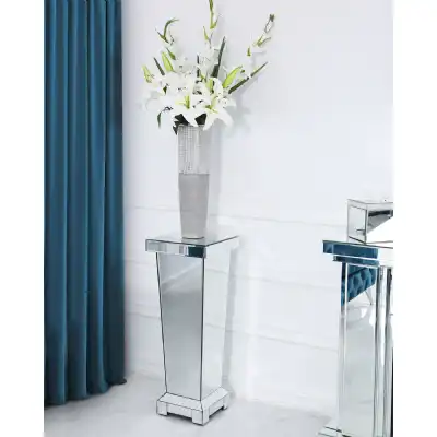 Mirrored Glass Pedestal Plant Stand 60cm Tall Square Top