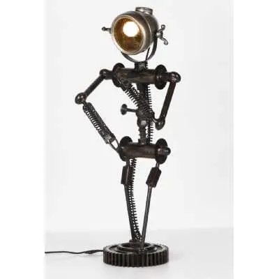Upcycled Lighting Industrial Steampunk Reclaimed Car Parts Robot Shape Motorbike Headlight Table Lamp 30x37x80cm