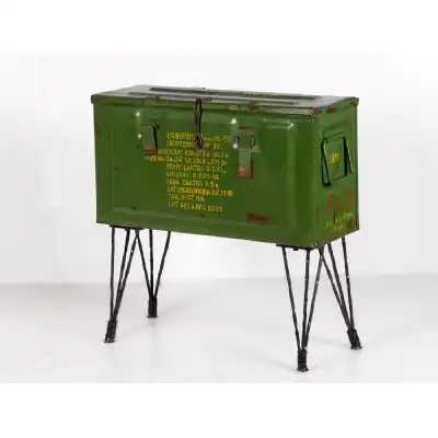 Vintage Green Metal Storage Trunk on Hairpin Legs
