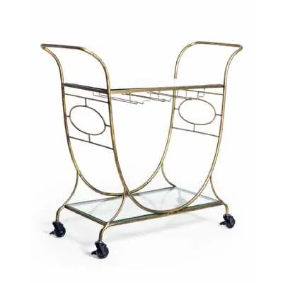 Gold and Glass Metal Drinks Bar Serving Trolley