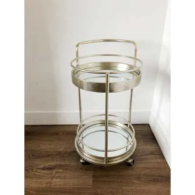 Silver Small Round Metal Drinks Trolley