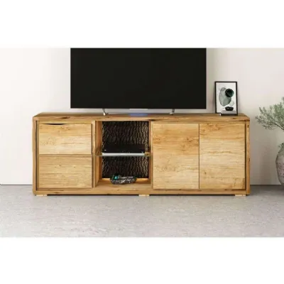 Live Edge Natural TV Cabinet with LED Light Natural Finish