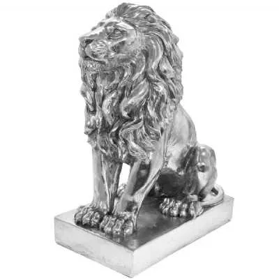 Silver Art Lion Sitting Pillar Statue