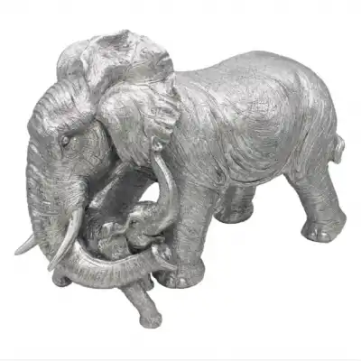 Silver Decor Elephant And Calf Statue