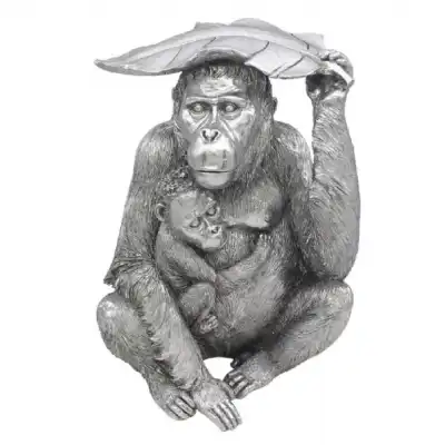 Silver Art Orangutan And Baby Statue