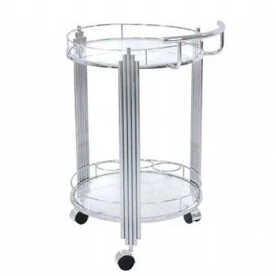 Cahil Drinks Trolley Round Glass Shelves In Chrome