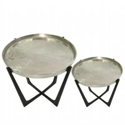 Luxe Rohan Set of 2 Black and Nickel Nesting Tables