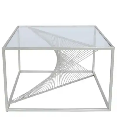 Champagne Silver Metal and Glass Square Coffee Table