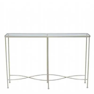 Wave Metal Console Table Champagne Clear Glass Top