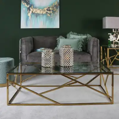 Gold Metal Geometric Framed Large Coffee Table
