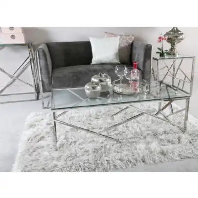 Geometric Stainless Steel Framed Coffee Table Glass Top