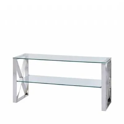 Luxe Zen Stainless Steel Clear Glass Shelf Entertainment Unit