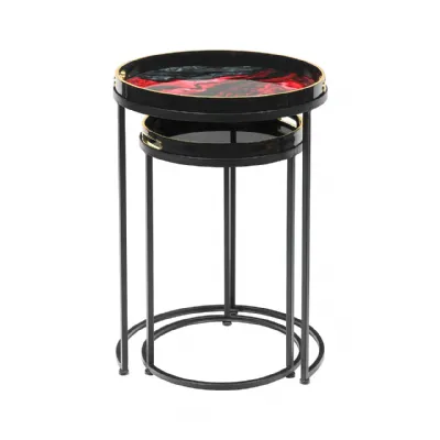 Olin Set Of 2 Red And Black Nesting Tables
