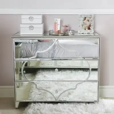 Moroccan Glass Silver Mirror 3 Drawer Chest