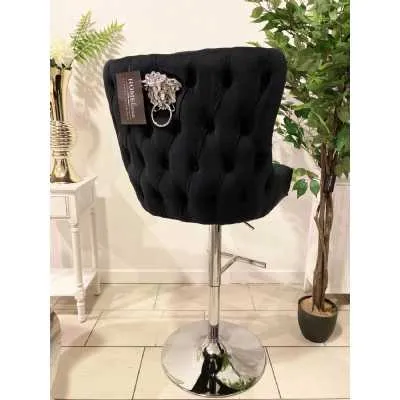 Paolo Gas Lift Barstool in Velvet Black With Madusa Head (Sold In Pairs)