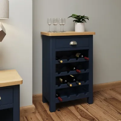 Small Blue Painted Light Oak Top Wine Cabinet