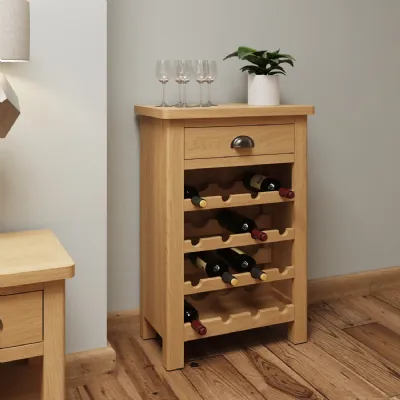Rustic Oak Wine Cabinet 16 Bottle Slots