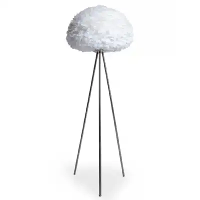 White Feather Shade Chrome Floor Lamp with Tripod Legs