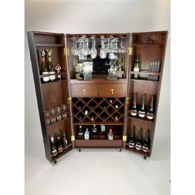 Extra Large Black Leather 2 Door Cocktail Wine Bar Cabinet