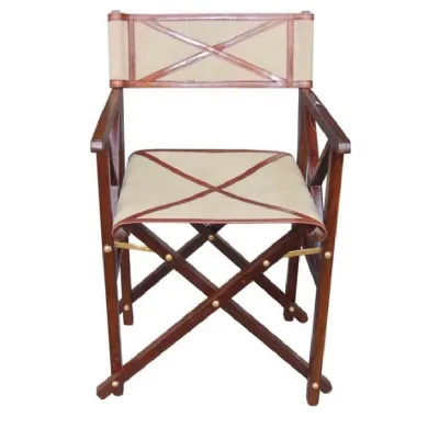 Hancrafted Wooden Canvas Leather And Brass Director Chair